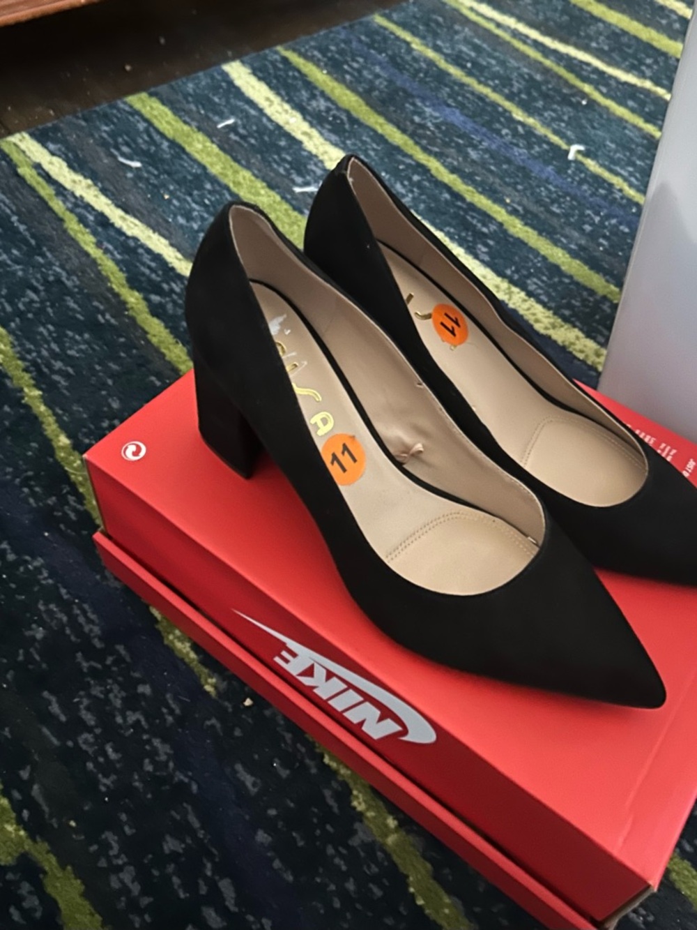 Unisa Black Pointed Block Heel Pumps